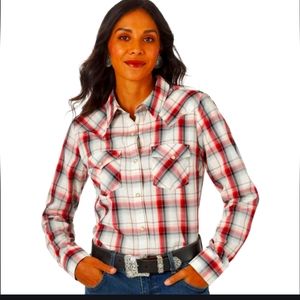 Wrangler Wrancher Plaid Button Down Shirt Size L